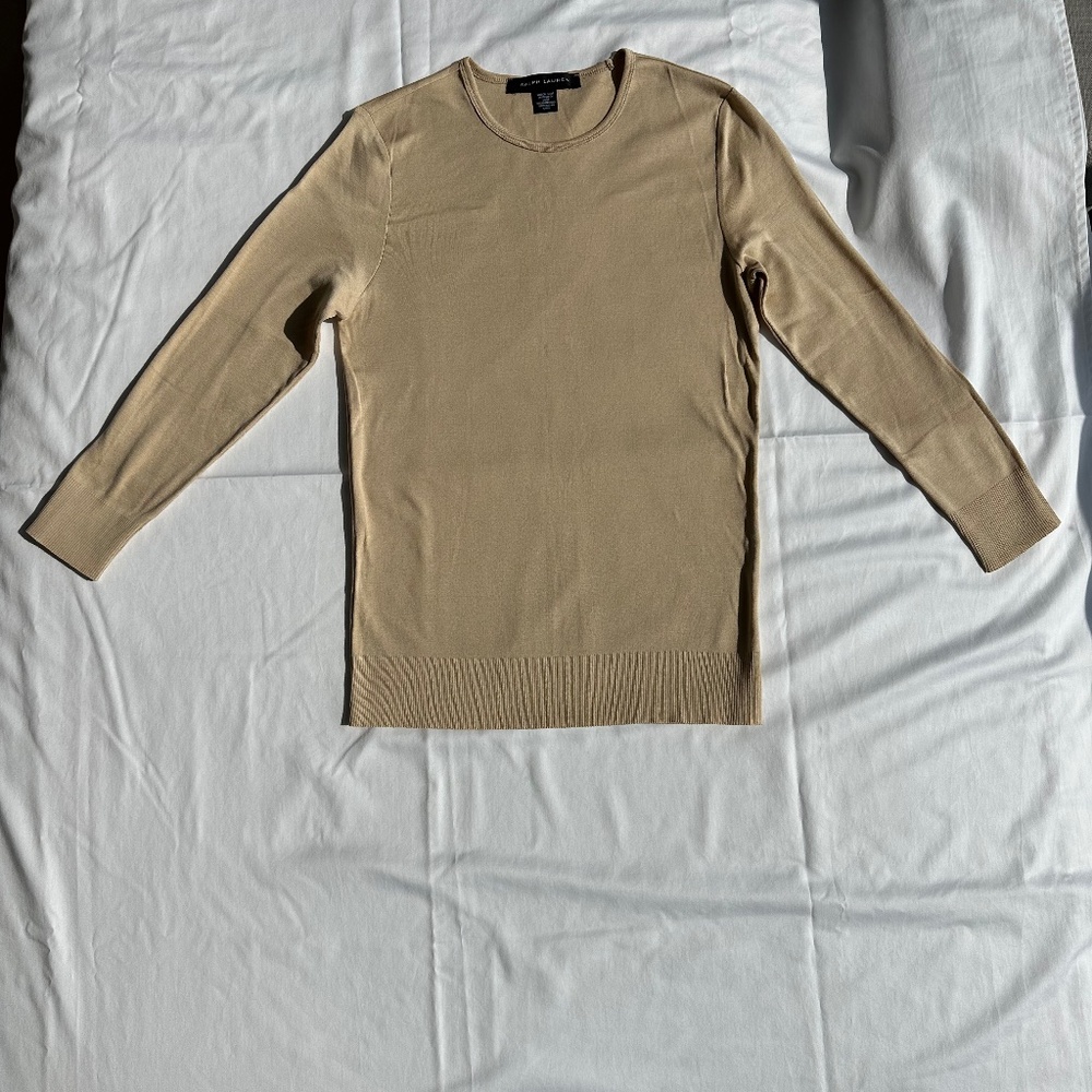 Ralph Lauren "Audrey" Black Label Collection Tan Cotton Pullover Top